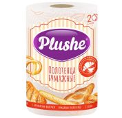 Полотенце Бумажное Plushe 2 сл, 1 рул., белое, оранжевое теснение, с ароматом выпечки, 18 шт в упако