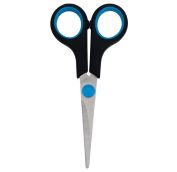 Ножницы OfficeSpace 14см, черные с синими вставками, ПВХ чехол с европодвесом