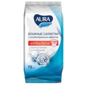 Влажные салфетки (72шт) AURA FAMILY антибактериальные