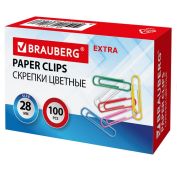 Скрепки EXTRA BRAUBERG 28 мм цветные 100 штук, 271313