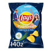 140гр.Чипсы ЛЕЙС  Рифленые Сметана лук 1/19